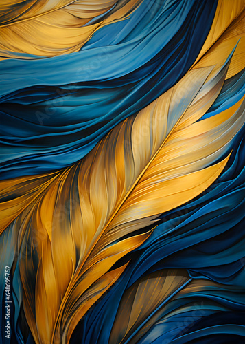 Blue and gold feather lines texture pattern © Valentin