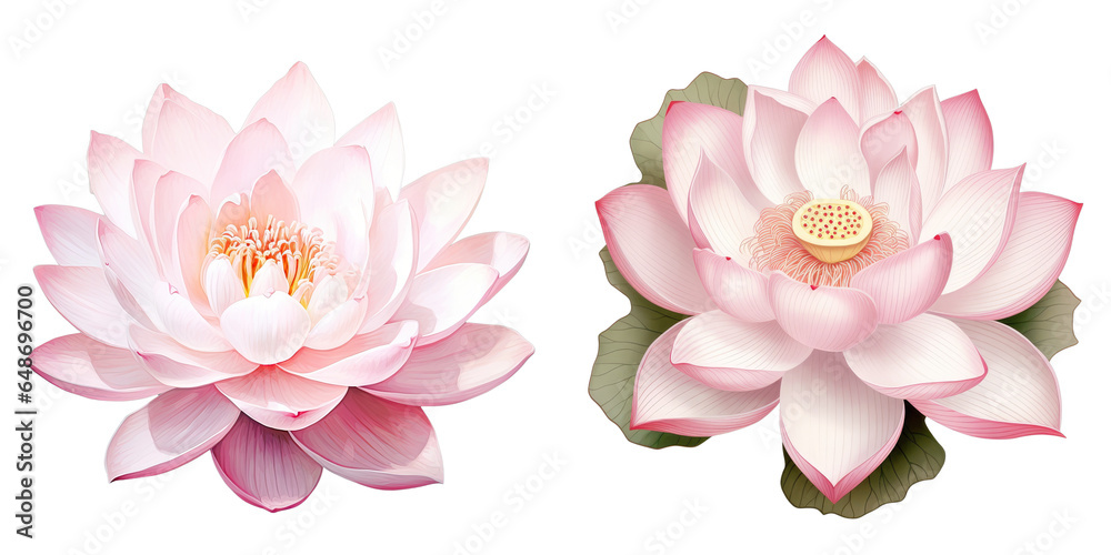 Naklejka premium Png Set Beautiful white and pink lotus transparent background