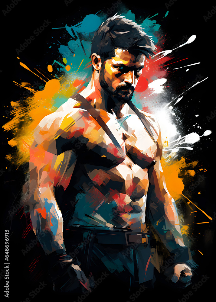 Street fighter character in abstract art