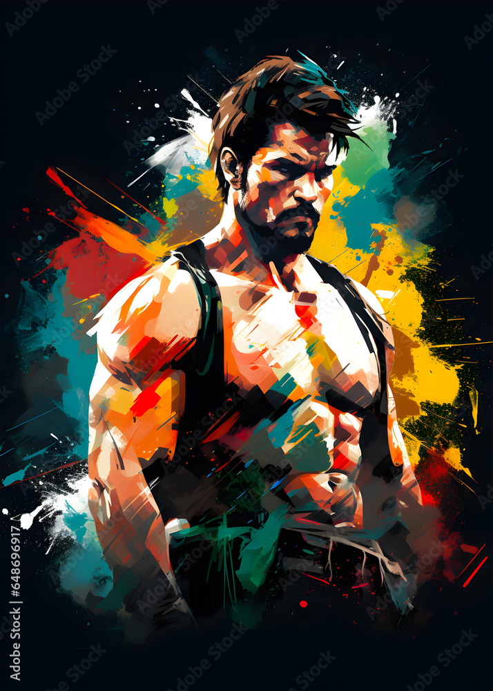 Street fighter character in abstract art