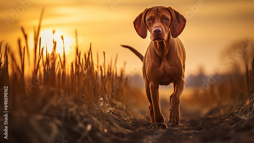 Vizsla, hunter dog in autumn field