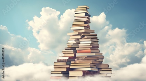 Stacked books in clouds  a concept of learning and education