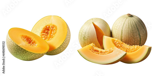 Png Set Fresh organic melon slices on transparent backgrounden background