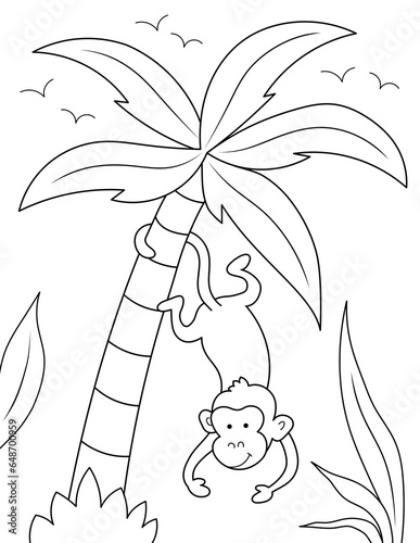 Photography cartoon monkey hanging from tree