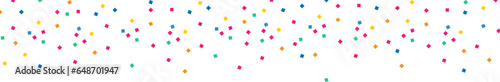 Celebration falling colorful confetti.Sparkling multicolored confetti.Border with ribbons and confetti .