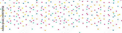 Celebration falling colorful confetti.Sparkling multicolored confetti.Border with ribbons and confetti .