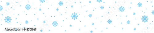 Snowflake seamless border.Snowflakes falling.Christmas decoration with falling snow.Winter background.
