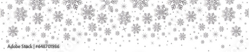 Silver snowflakes seamless border.Snowflakes falling.Christmas decoration with silver falling snow.Winter background.