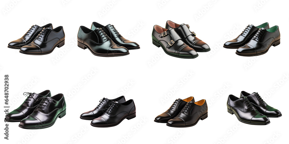 Png Set Black dress shoes isolated on a transparent background - obrazy, fototapety, plakaty 