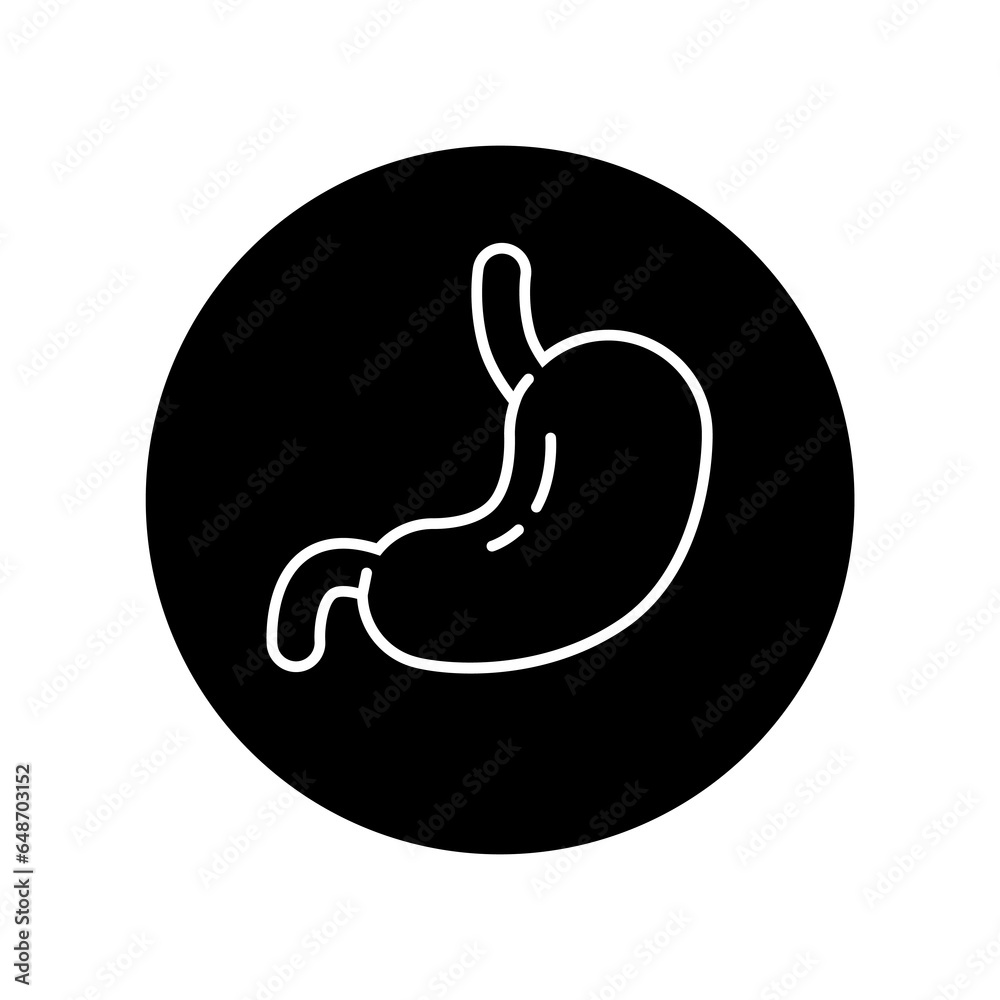 Fototapeta premium Stomach organ icon vector illustration, human internal organs, black circle icon