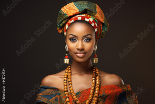 Portrait of a young African woman in a traditional Nigerian dress