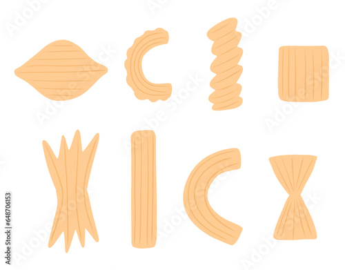 Set with italian pasta type in simple flat style