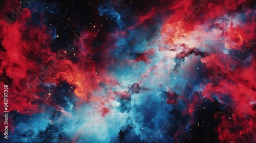Red blue abstract cosmic galaxy background. Celestial outer space wallpaper. Illustration of beauty of colorful stellar universe with stars and nebula. © Oksana Smyshliaeva