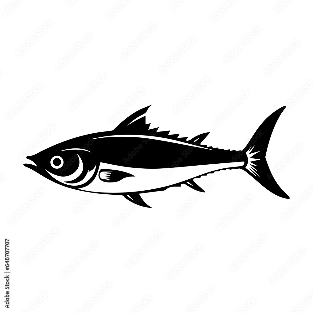 Naklejka premium mackerel silhouette black white vector illustration