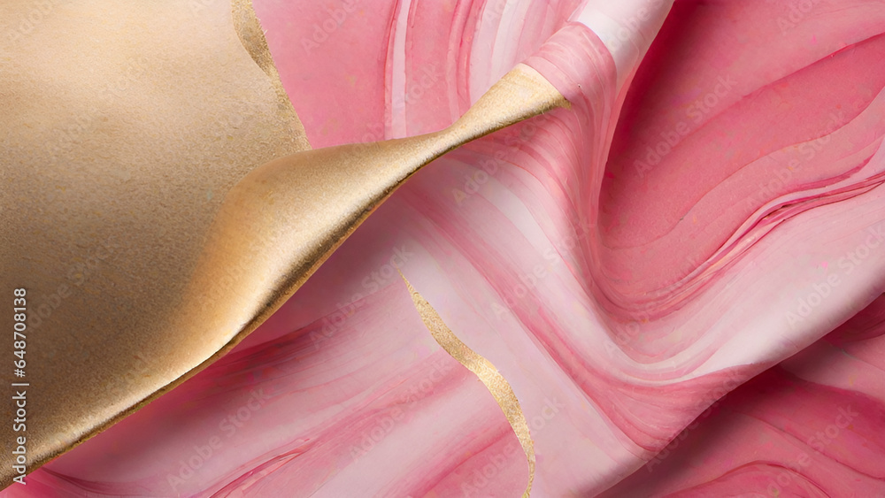 Abstract watercolor paint background by gradient deep pink color with liquid fluid grunge texture for background, banner gold
