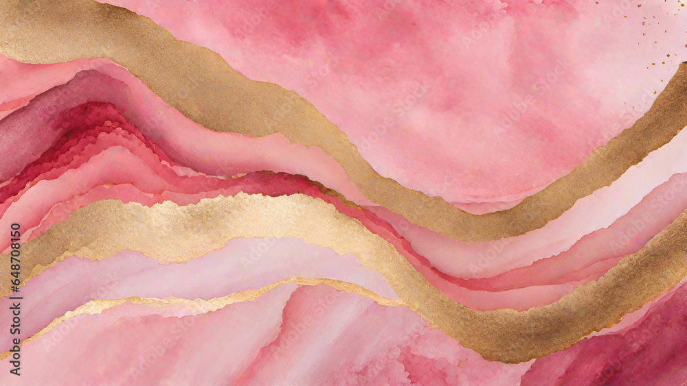 Abstract watercolor paint background by gradient deep pink color with liquid fluid grunge texture for background, banner gold