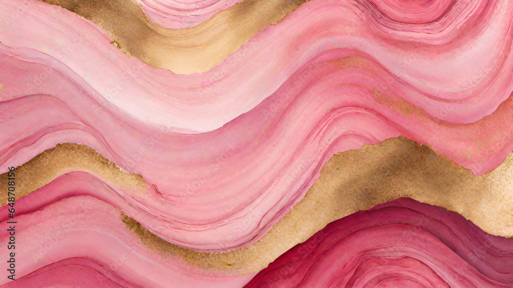 Abstract watercolor paint background by gradient deep pink color with liquid fluid grunge texture for background, banner gold