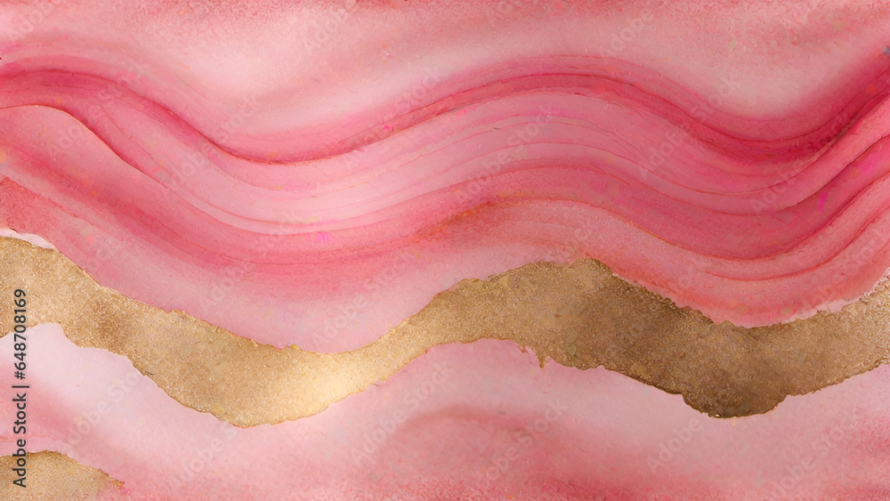 Abstract watercolor paint background by gradient deep pink color with liquid fluid grunge texture for background, banner gold