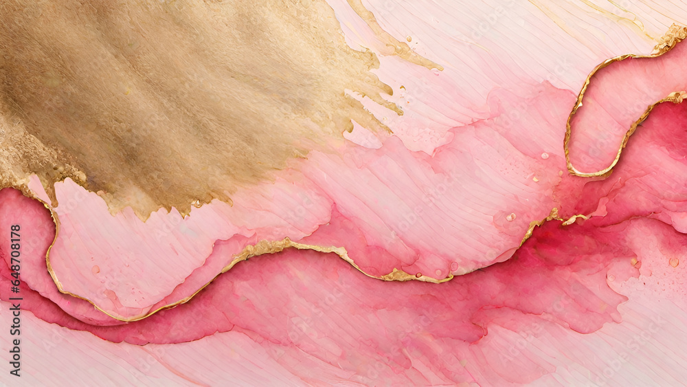 Abstract watercolor paint background by gradient deep pink color with liquid fluid grunge texture for background, banner gold