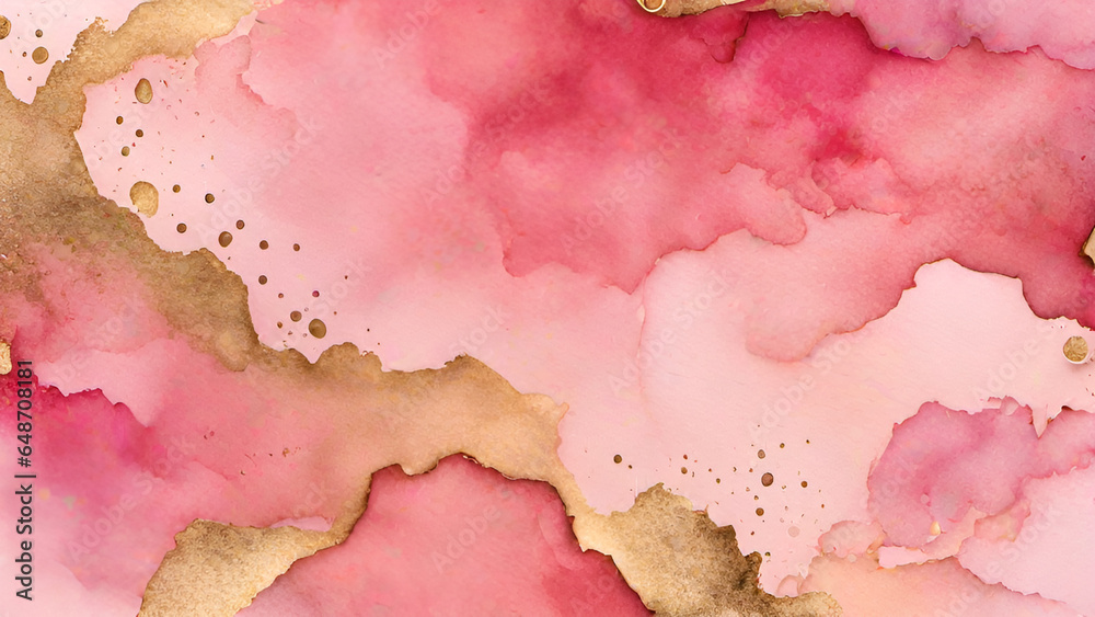 Abstract watercolor paint background by gradient deep pink color with liquid fluid grunge texture for background, banner gold