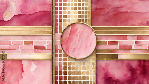 Obraz na płótnie Abstract watercolor paint background by gradient deep pink color with liquid fluid grunge texture for background, banner gold w salonie