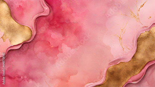 Obraz na płótnie Abstract watercolor paint background by gradient deep pink color with liquid fluid grunge texture for background, banner gold w salonie