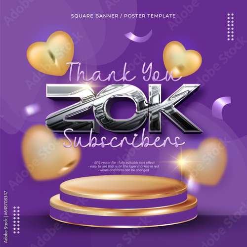 Vector purple square celebration banner for 20k followers with instagram posts design