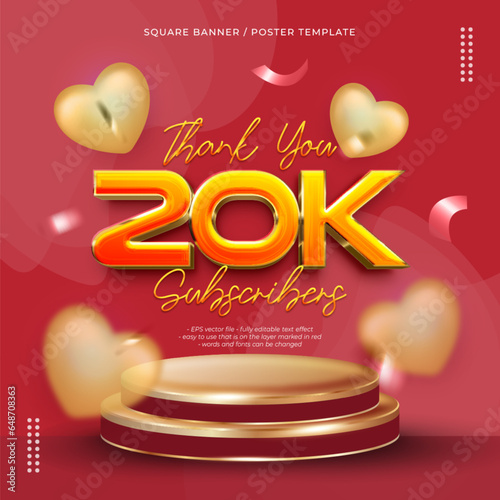 Vector red square celebration banner for 20k followers with instagram posts design