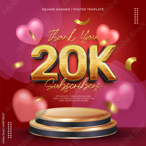 Vector red gold square celebration banner for 20k followers with instagram posts design