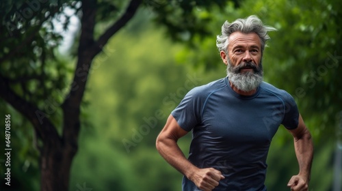 Middle-aged man jogging in the park