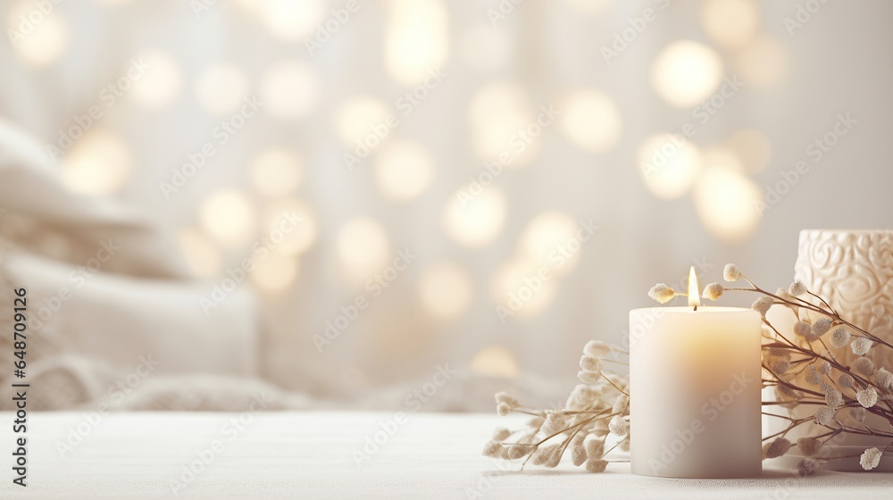 White candles centerpiece with Christmas decors on white table, table setting dinner, Merry Christmas and happy new year 2024, Generative ai White candles centerpiece with Christmas decors on white table, table setting dinner, Merry Christmas and happy new year 2024, Generative ai