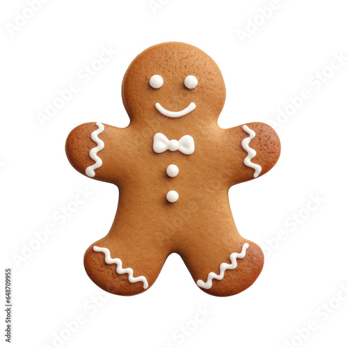 Cute Christmas Gingerbread Man Cookie Isolated on a Transparent Background