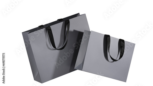 Gray paper shopping bags mockup with black handles