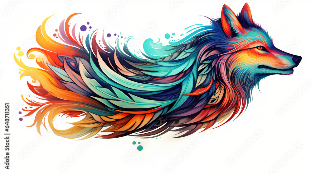 abstract illustration of colorful wolf in tattoo style 2