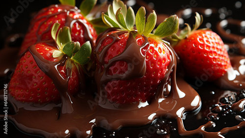 Strawberries and chocolate, delicious elegant dessert