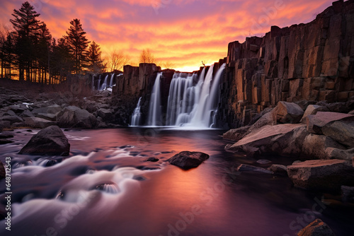 cascading waterfall landscape at dusk 2