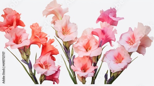 a delicate transparent background image with a bunch of vibrant gladiolus flowers  known for their tall spikes of blossoms