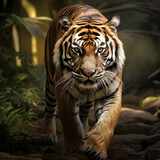 Portrait of a tiger with scary eyes for hunting