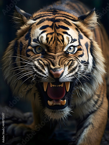 Tiger roaring close up with scary face © The Stock Guy