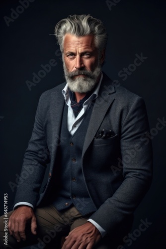 Stylish Bearded Man in Elegant Gray Suit 