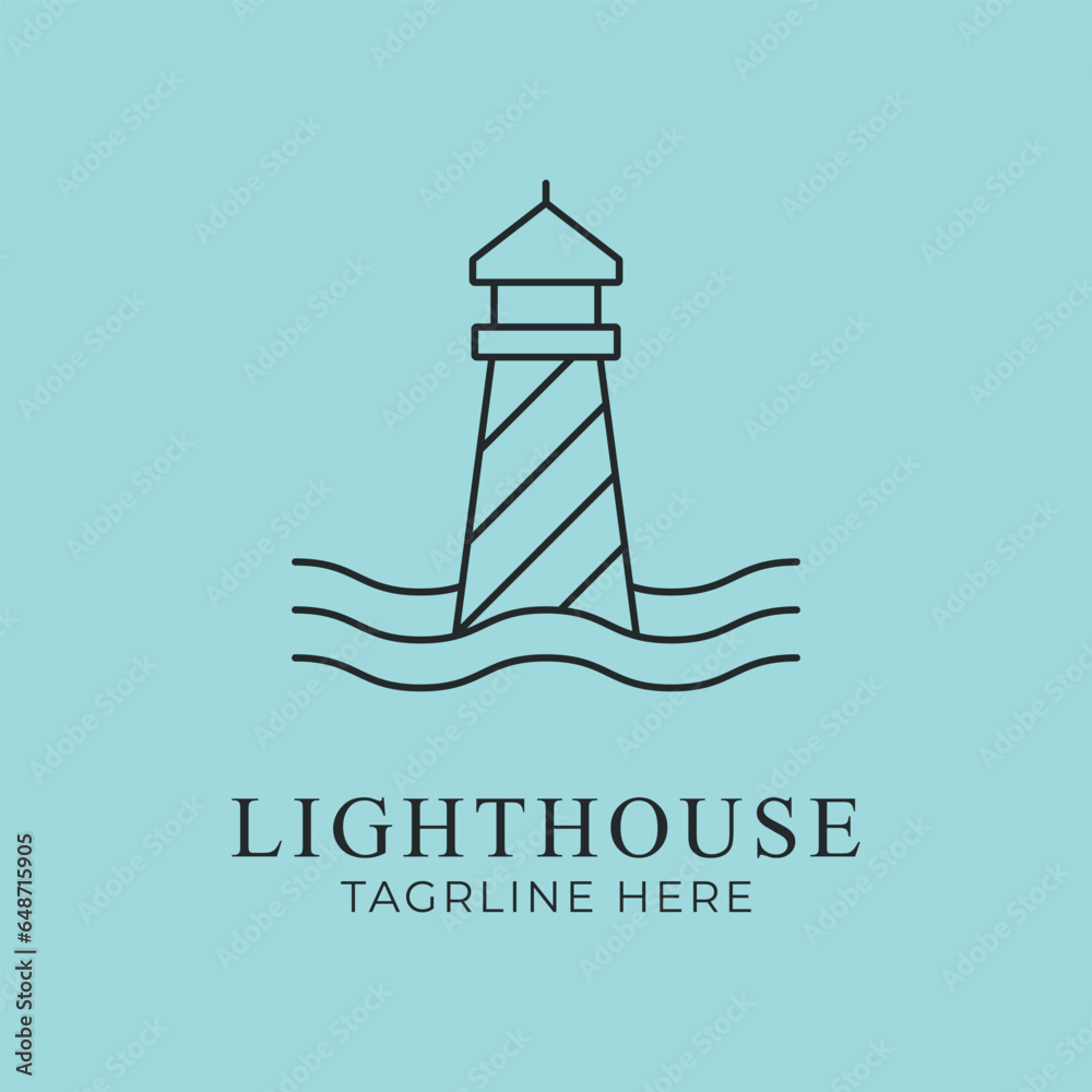 lighthouse line art logo design vector illustration.