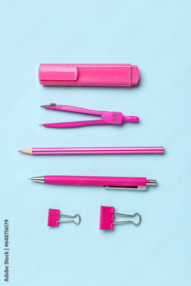Composition with pink stationery on color background Composition with pink stationery on color background