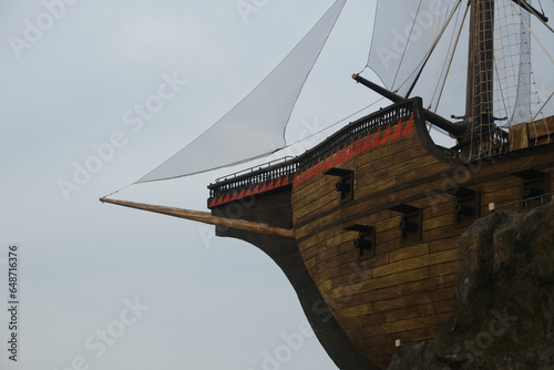 Photography "Kuala Lumpur, Malaysia- September 16th, 2023: Selective focus with noise effect picture part pirate ship at theme park during sunrise