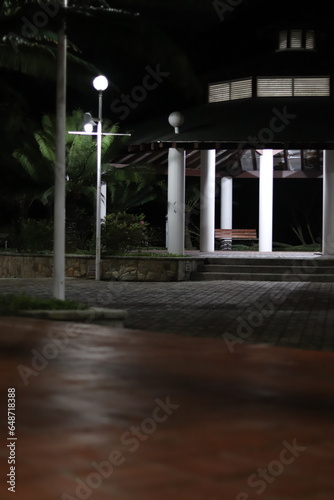 Construção tipo Chinesa, noturna, iluminada