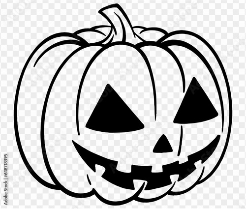 Vector illustration of a smile hand-drawn pumpkin in a brush-style, isolated on a transparent PNG background. Perfect for Halloween party backgrounds, poster templates, brochures, online ads. photo