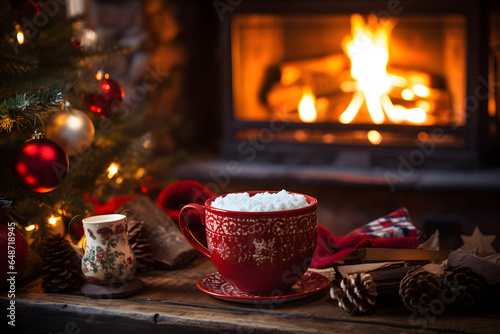 Festive hot cocoa drink with marshmellows photo