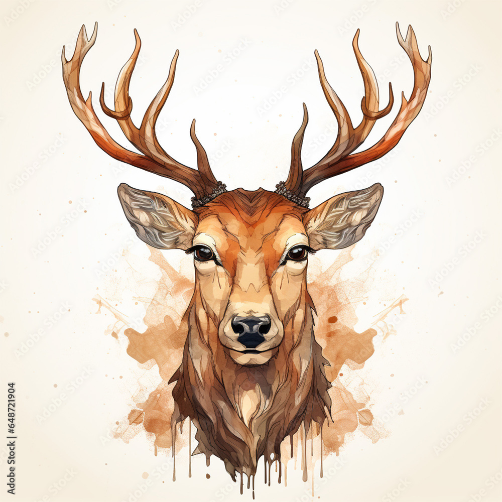 Illustration of face of a deer with neutral background