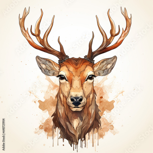 Illustration of face of a deer with neutral background