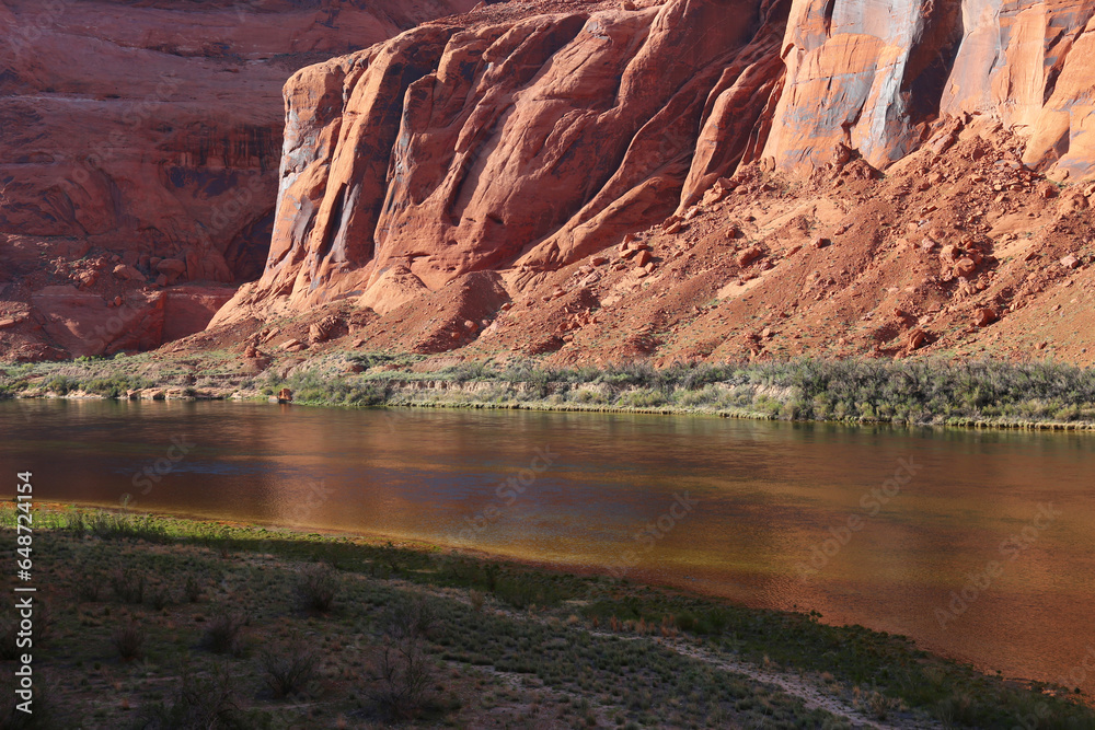 The brilliant colors of the Colorado river on the north half of Horseshoe Bend.  Located just outside of Page, Arizona.