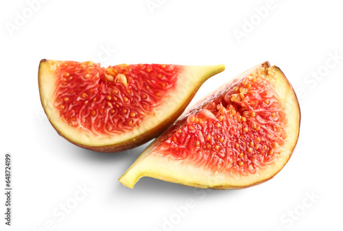 Slices of ripe fresh fig isolated on white background